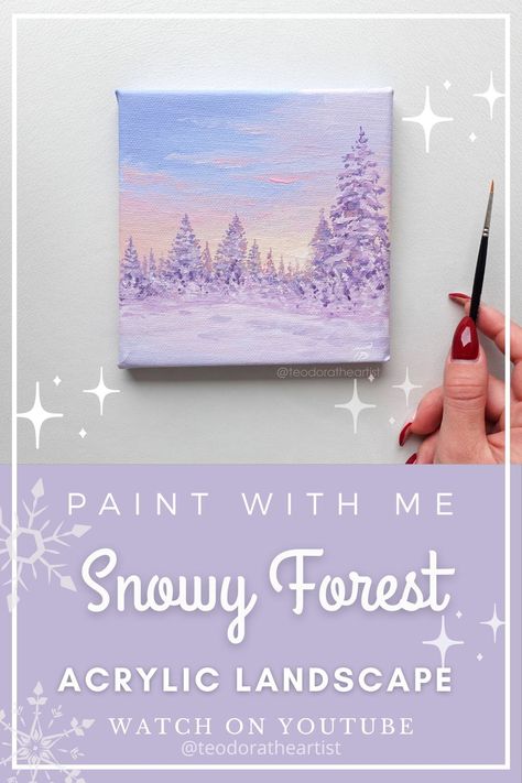 Painting Ideas Mini Canvas, Acrylic Painting Winter, Forest Acrylic Painting, Christmas Painting Ideas, Mini Toile, Paint With Me, Winter Landscape Painting, Christmas Paintings On Canvas, Acrylic Landscape