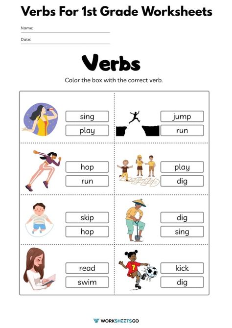 Verbs Worksheet For Grade 1, Verbs Worksheet, Verb Examples, Word Boxes, Good Grammar, Regular Verbs, Verb Worksheets, The Verb, 2nd Grade Worksheets