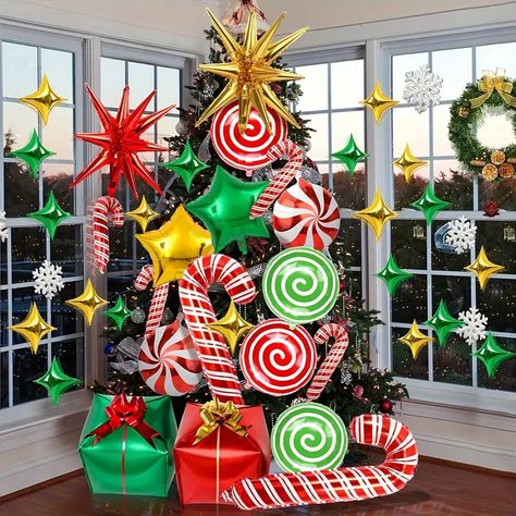 Christmas Birthday Party Decorations, Candy Balloons, Christmas Birthday Party, Big Balloons, Christmas Balloons, Christmas Material, Christmas Party Supplies, Holiday Party Decorations, Christmas Party Decorations