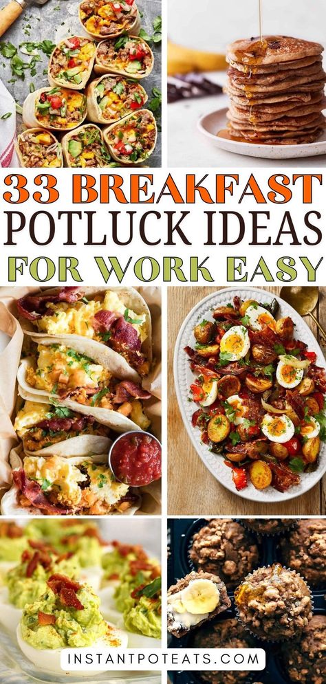 Impress your coworkers with these 33 delicious breakfast potluck ideas! From hearty casseroles and savory egg dishes to sweet treats and fresh salads, these recipes are perfect for a work potluck that everyone will rave about. Breakfast Potluck Ideas For Work, Breakfast Potluck Ideas, Potluck Ideas For Work, Impressive Breakfast, Homemade Breakfast Burritos, Amish Breakfast Casserole, Breakfast Potluck, Croissant Breakfast Sandwich, Work Potluck