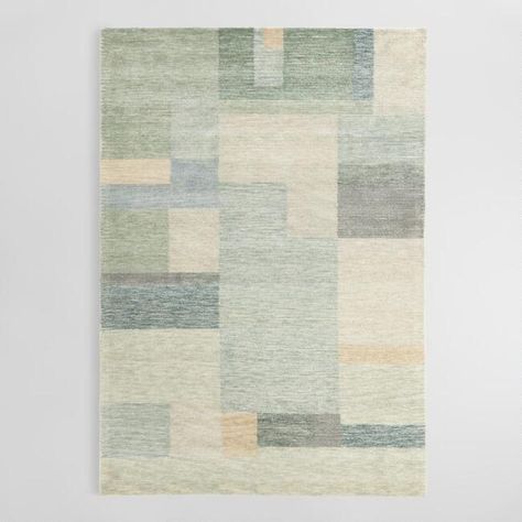 Green and Gray Geometric Print Tufted Wool Ashia Area Rug - v1 Green And Gray Office, Rugs With Green, Office Carpet Texture, Pebble House, Rug Under Dining Table, Gray Office, Geometric Patchwork, Cool Couches, Office Carpet