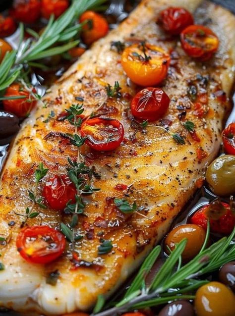 Roasted Fish with Cherry Tomatoes Roasted Fish, Cherry Tomato Recipes, Roast Fish, Roasted Cherry Tomatoes, Baked Fish, Health Dinner Recipes, Easy Family Meals, Fish Dishes, Food Diary