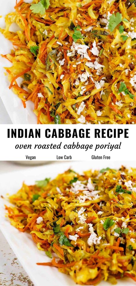 Cabbage Recipe Oven, Indian Cabbage, Cabbage Poriyal, Vegetarian Indian Food, Indian Vegetable Recipes, Food Recipes Vegetarian, Cabbage Recipes Healthy, Shredded Cabbage, Cabbage Recipe