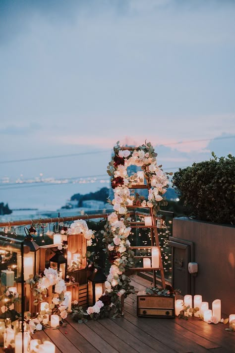 Outdoor Proposal, Sunset Proposal, Dark Red Flowers, Cute Proposal Ideas, Rooftop Venue, Dream Proposal, Proposal Pictures, Best Proposals, Proposal Planning