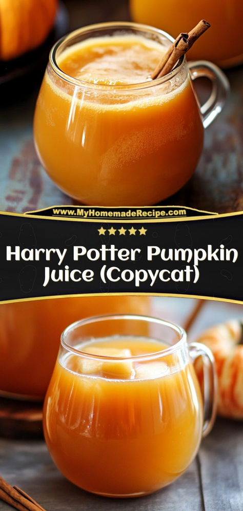 This Harry Potter pumpkin juice is sweet, spiced, and perfect for fans of the Wizarding World. A refreshing and magical fall drink!

Ingredients:

2 cups apple juice
1 cup pumpkin puree
½ tsp cinnamon
1 tsp honey
Enjoy this sweet and spiced pumpkin juice for a magical fall experience Harry Potter Drinks Nonalcoholic, Harry Potter Inspired Drinks, Fall Drinks For Kids, Harry Potter Recipes Dinners, Harry Potter Dinner Ideas, Harry Potter Food Recipes, Pumpkin Juice Harry Potter, Polyjuice Potion Recipe, Pumpkin Juice Recipe