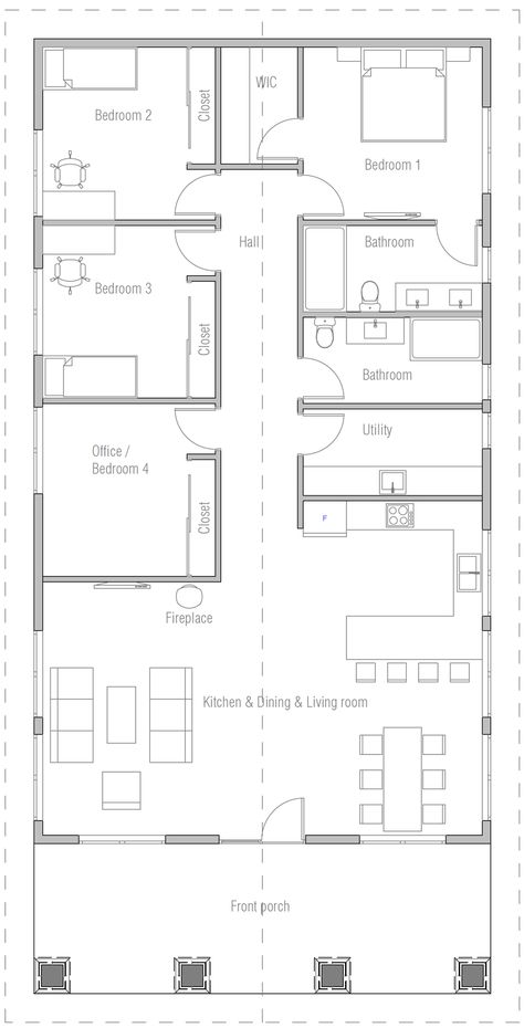 3 Room House Plan, Square House Plans, 4 Bedroom House Designs, Narrow Lot House Plans, Affordable House Plans, Free House Plans, 4 Bedroom House Plans, Building Plans House, House Plan Gallery