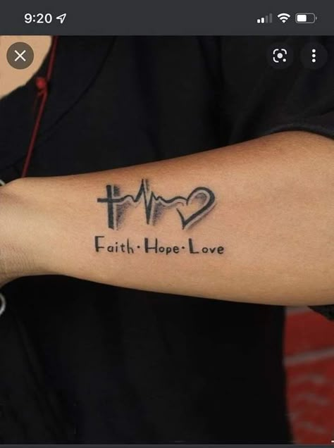 Love Faith And Hope Tattoo, Love Faith Hope Tattoo, Hope Faith Love Tattoo, Cross Tattoos For Women On Arm, Hope Tattoos For Women, Faith Tattoo Men, Faith Hope Love Tattoo Ideas, Tattoo Faith Hope Love, Faith Tattoo Designs