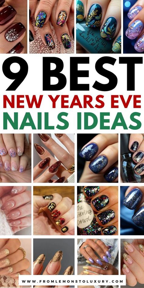 New Year’s Eve Nails Design 2024, Nail Designs For New Year’s Eve, 2024 New Year Nail Designs, Christmas New Years Nail Designs, New Year’s Eve Nails Design 2023, New Years Day Nails, New Year Short Nails Design, Nee Year Nail Designs, Nail Art For January