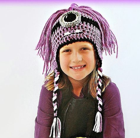 Crochet Minion Hats  Crochet Purple Minion Hats with by alanemarie, $25.00 Evil Minion, Minion Crochet Hat, Purple Minion, Crochet Minion, Minion Face, Minion Hat, Purple Minions, Minion Hats, Crochet Purple