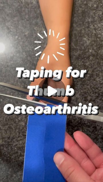 Eli Yovits OTR/L, CHT on Instagram: "✨Taping for Thumb CMC osteoarthritis✨  💥When you have thumb CMC arthritis you can have a lot of pain with pinching and gripping at the base of the thumb.   👉One way to help treat this and alleviate some pain is by using a taping technique to give some support by strategically wrapping around the painful joint.   ✨I start with a long strip and cut halfway through the tape. Before applying I measure it on the patient to make sure the length is good.   ✨Apply the wider part of the tape at the base of the thumb. Slight stretch over the CMC joint. First thinner strip goes around the base of the thumb, second strip slightly overlaps it.  👏Smooth it out and your done!!  ✨In more mild cases or flare ups this can help manage pain really nicely. In more severe Arthritic Thumb Natural Remedies, How To Wrap A Sprained Thumb, Kinesiology Taping Thumb, Kt Tape Hand, Kt Tape For Thumb Pain, Thumb Kt Taping, How To Tape Thumb, Arthritic Thumb Relief, Diy Thumb Splint