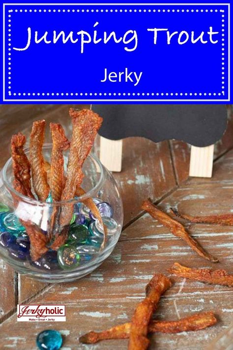 Make this fantastic trout jerky with any kind of fresh or salt water trout you can get your hands on. It has a little kick and a lot of fish flavor! | Jerkyholic.com via @Jerkyholic Trout Jerky, Jerky Recipes Dehydrator, Fish Jerky, Broccoli Salad With Cranberries, Homemade Beef Jerky, Speckled Trout, Homemade Jerky, Paleo Fish, Jerky Recipe