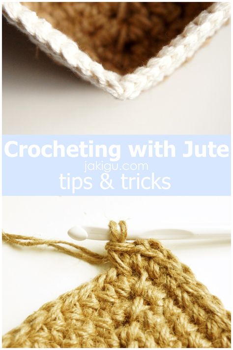 Crocheting with Jute: tips and tricks from jakigu.com Jute Twine Crafts, Cotton Crochet Patterns, Crochet Store, Twine Crafts, Hemp Yarn, Hippie Crochet, Crochet Patterns Free Beginner, Crochet Stitches Patterns, Crochet Rug