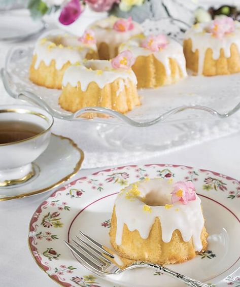 Looking for the perfect conclusion to your tea party? Bring your afternoon tea to a close with beautiful and scrumptious miniature cakes, like these dainty Mini Lemon Bundt Cakes that graced the cover of our March/April 2021 issue. Find a lovely collection of 9 scrumptious petite treats for teatime at https://bit.ly/3hACh7T. China courtesy of @replacementsltd. Lemon Bundt Cakes, Mini Lemon Bundt Cakes, Lemon Glaze Recipe, Mini Bundt Cakes Recipes, Sandwiches Recipes, Miniature Cakes, Lemon Bundt Cake, Sour Cream Cake, Mini Bundt Cakes