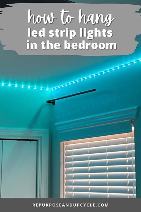 About a year ago my son (11 at the time) got on a “LED strip lights” kick and wanted to line the ceiling in his room with a myriad of lights. Around that time my daughter also wanted to fill her walls with all things sparkly and bright. That’s when I started researching how to hang LED strip lights in the bedroom. Led Lights For Bedroom Ceiling, Best Way To Install Led Strip Lights, Tape Lights Bedroom, Led Lights Bedroom Placement, Led Lights Around Ceiling, Hanging Rope Lights Bedroom, Kids Room Led Lights, Best Way To Hang Led Strip Lights, How To Put Up Led Lights In Bedroom