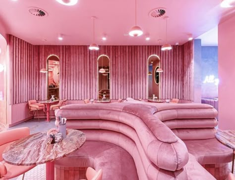 From pink cocktails and pink interiors to pink food, check out our guide to the best pink bars and restaurants in London. Pink House Interior, Pink Restaurant, Pink Cafe, Pink Bar, Retro Interior Design, Salon Interior Design, Retro Interior, Velvet Interiors, Cafe Interior Design