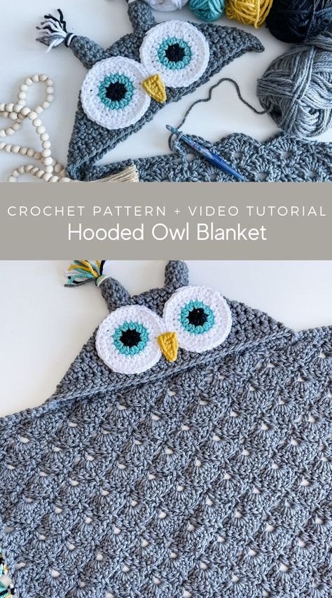 Crochet Owl Ear Warmer, Crochet Owl Blanket Pattern Free, Crochet Hooded Blanket Kids, Hooded Crochet Blanket, Crochet Kids Blanket Patterns Free, Hooded Blanket Crochet Pattern Free, Owl Crochet Blanket, Toddler Crochet Blanket, Crochet Toddler Blanket