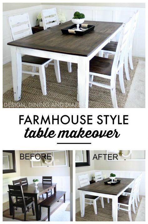 Learn how to easily transform your table into a farmhouse style table with chalk paint and stain! Farmhouse Table Makeover, Diy Table Makeover, Dining Table Makeover, Diy Kitchen Table, Kitchen Table Makeover, Farmhouse Style Table, Farmhouse Kitchen Tables, Makeover Before And After, Table Makeover