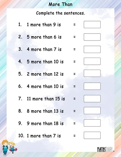 A Number More than Other Number - MathsDiary.com Spring Math Worksheets, Mental Maths Worksheets, Worksheets For Class 1, Math Addition Worksheets, 3rd Grade Math Worksheets, Math Sheets, Mathematics Worksheets, 2nd Grade Math Worksheets, 1st Grade Math Worksheets