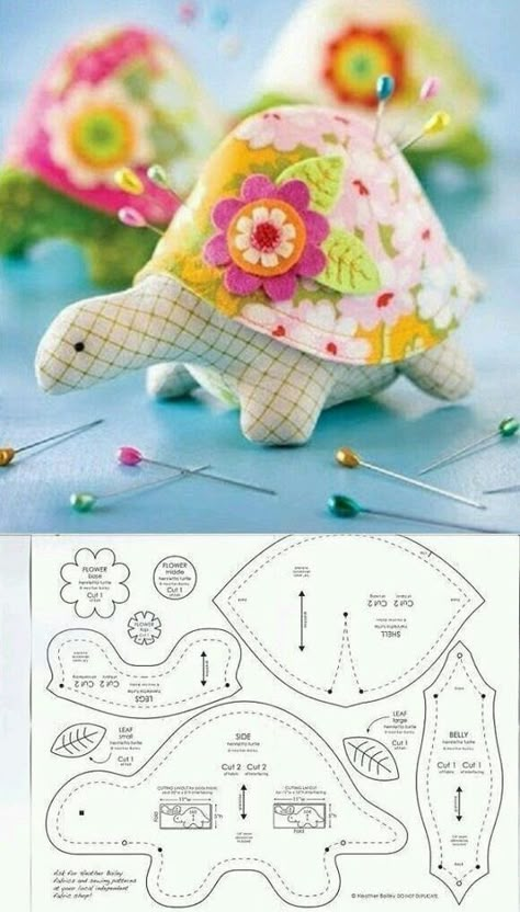 Sewing Turtle, Sewing Crafts Ideas, Projek Menjahit, Pin Cushions Patterns, Animal Sewing Patterns, Sewing Stuffed Animals, Costura Diy, Fabric Toys, Small Sewing