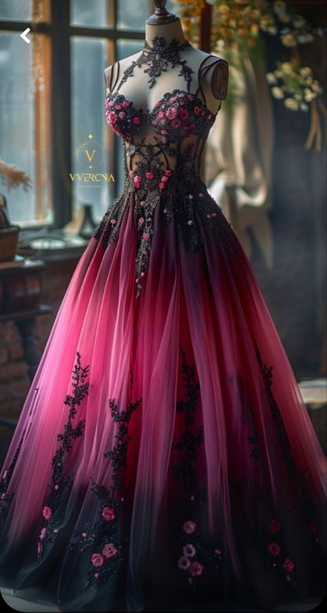 Black Fairytale Dress, Wedding Dresses Pink, Gothic Ball Gown, Pink And Black Dress, Black Wedding Gowns, Pink Goth, Dreamy Gowns, Purple Wedding Dress, Prom Dress Inspiration