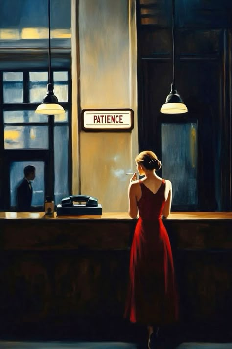 Pulp Noir Art, Pulp Art Noir, Edward Hopper Wallpaper, Edward Hopper Art, Edward Hopper Paintings, Mystery Art, Hopper Art, Arte Pulp, Long Painting