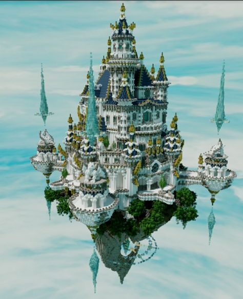 Cloud Castle Minecraft, Minecraft Floating Island Castle, Blue Castle Minecraft, Floating Minecraft Base, Minecraft Castle In The Sky, Minecraft Magical Castle, Minecraft Architecture Buildings, Sky Castle Minecraft, Minecraft Ocean Castle