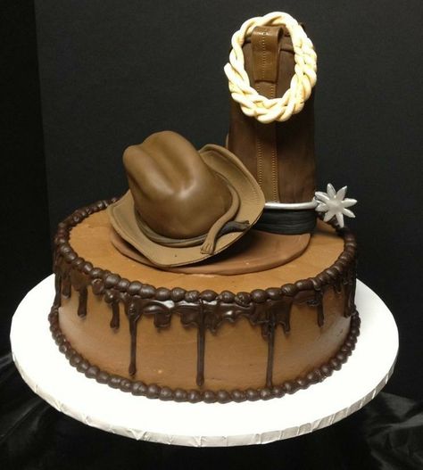 Cowboy Bolo Country, Cowboy Hat Cake, Cowboy Boot Cake, Western Birthday Cakes, Cowboy Birthday Cakes, Chocolate Rice Crispy, Western Wedding Cakes, Cowgirl Cakes, Cowboy Cakes