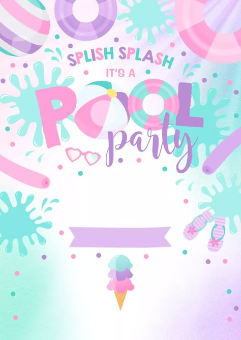 Pool Party Birthday Invitation 10 | PosterMyWall Pool Party Background Invitation, Invitaciones Pool Party, Pool Party Template, Pool Party Activities, Water Birthday Parties, Unicorn Pool Party, Pool Birthday Invitations, Pool Party Invitation Template, Pool Party Invite