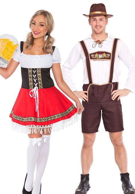 Couple Oktoberfest Dirndl Beer Maid German Lederhosen Costume Lederhosen Costume, German Lederhosen, Beer Costume, Beer Maid, Teletubbies Costume, Costume Couple, Outfit Couple, Oktoberfest Halloween, Halloween Events