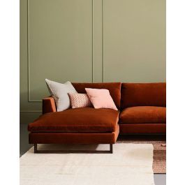 Burnt Orange Sofa Living Room Ideas, Rust Sofa Living Room Ideas, Corner Sofa With Chaise, Modern Corner Sofa, Compton Verney, Modern Chaise, Orange Couch, Small Bathroom Tiles, Sofa Uk