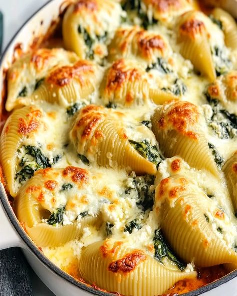 Spinach & Ricotta Stuffed Shells Recipe - Easy & Delicious Spinach And Feta Stuffed Shells, Spinach Ricotta Stuffed Shells White Sauce, Stuffed Shells With Spinach And Ricotta, Ricotta And Spinach Stuffed Pasta Shells, Stuffed Shells With Ground Beef And Spinach, Turkey And Spinach Stuffed Shells, Ricotta Stuffed Shells Recipe, Stuffed Shells Sausage Ricotta, Ricotta Shells Stuffed