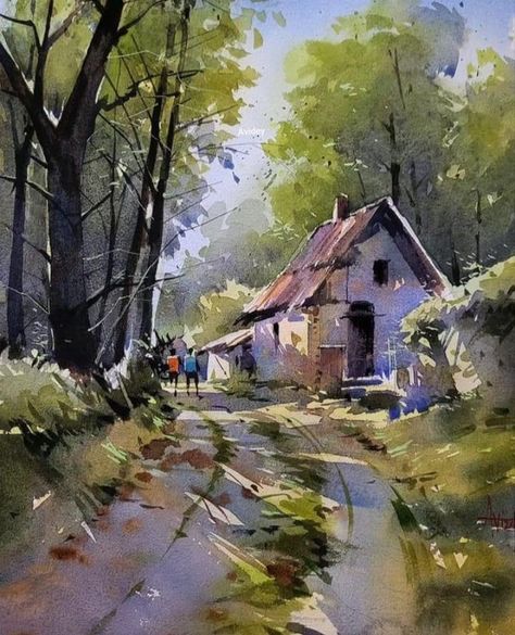 Watercolor Scenery Painting, Watercolor Masters, World Watercolor, Master Watercolor, Gallery Painting, Watercolor Scenery, Scenery Painting, Basic Painting, Watercolor Art Landscape