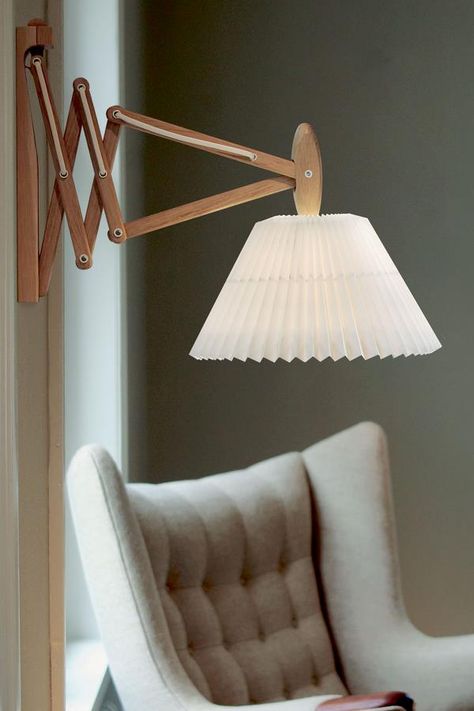 CLASSIC Pleated Lamp Shade, Pleated Lamp, Pleated Lamp Shades, Le Klint, Plug In Wall Lights, Light Grey Walls, Tufted Chair, Wood Light, Interior Trend