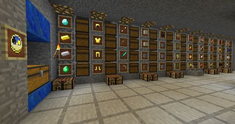 Chest Organization Minecraft, Chest Room Minecraft, Minecraft Storage Room Ideas, Minecraft Storage Room, Minecraft Chest, Minecraft Storage, Minecraft Underground, Construction Minecraft, Minecraft Decoration