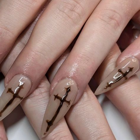 Crucifix Nails, Cross Nails, Gothic Nails, Subtle Nails, Gel Extensions, 3d Nail Art, 3d Nails, Stiletto Nails, Halloween Nails