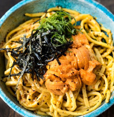 Uni (Sea Urchin) Pasta - WILD GREENS & SARDINES Uni Sea Urchin, Health Cooking, Elegant Food, Christmas Dinner Menu, The End Of An Era, End Of An Era, Dinner Recipes Easy Quick, Sushi Recipes, Sea Urchin