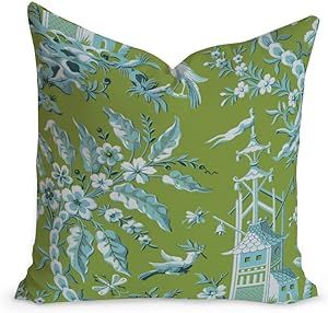 ArogGeld Pagoda Garden Imperial Cushion Cover Asian Green Chinoiserie Pillow Cover Home Decorative Double Side Farmhouse Toss Pillow Daily Family Accent for Sofa Couch Bedroom Birthday Gift 18inch Chinoiserie Pillow Covers, Green Chinoiserie, Chinoiserie Pillow, Bedroom Birthday, Pagoda Garden, Couch Bedroom, Geometric Pillow Covers, Orange Pillows, Garden Pillows