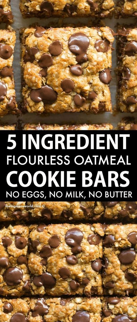 Healthy Oatmeal Cookie Bars, Flourless Oatmeal Cookies, Oatmeal Cookie Bars, Healthy Oatmeal Cookies, Chocolate Chip Cookie Bars, Oatmeal Cookie, Gluten Free Sweets, Healthy Oatmeal, Think Food