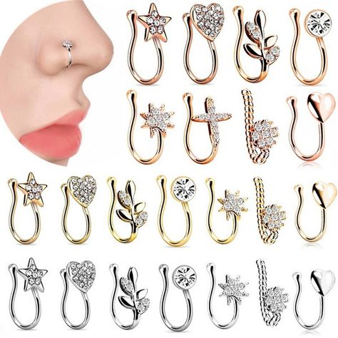 Wish - Shopping Made Fun Fake Nose Piercing, Clip On Nose Ring, Piercing Clip, Faux Nose Ring, Sparkly Crystals, Faux Piercing, Heart Clip, Fake Nose Rings, Fake Nose