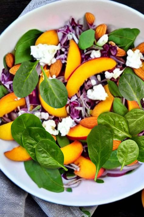 Spinach Nectarine Salad - Vegan Focus Citrus Dressing Recipe, Salad With Beans, Salad With Citrus Dressing, Overnight Oats With Chia Seeds, Oats With Chia Seeds, Overnight Oats With Chia, Nectarine Salad, Salad With Citrus, Chia Overnight Oats