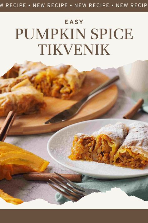 Tikvenik is a traditional Bulgarian pie or strudel that is made with phyllo dough, filled with pumpkin, and baked. It is often referred to as Pumpkin Banitsa. It is basically a pumpkin-spiced phyllo pastry. Pumpkin Phyllo Recipes, Philo Pastry, Pumpkin Strudel, Pumpkin Peel, Pumpkin Cakes, Phyllo Recipes, Phyllo Pastry, Traditional Pumpkin, Serbian Recipes