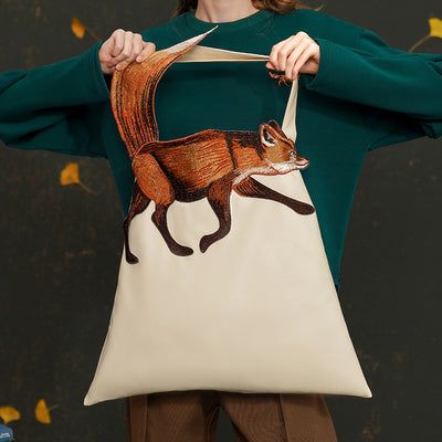 Camoni Walking Poses, Charming Eyes, Fox Embroidery, Pu Leather Bag, Fox Fur Coat, Red Fox, Elegant Accessories, Casual Bags, Leather Tote Bag