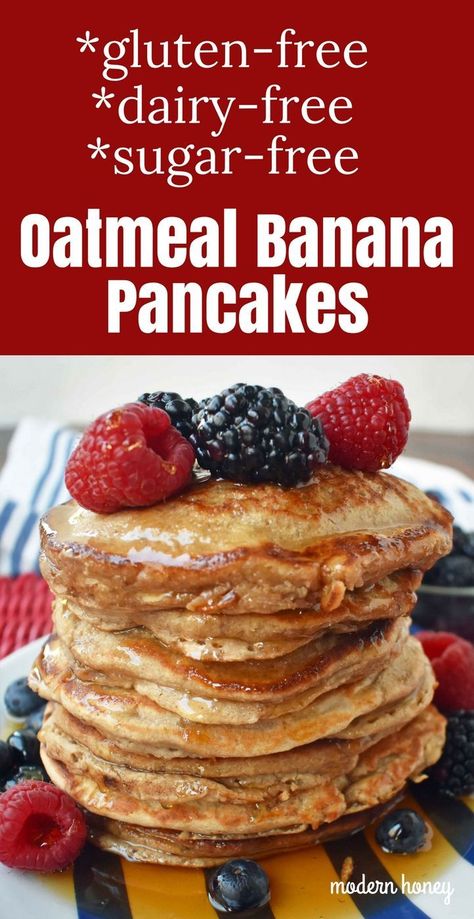 Oatmeal Banana Pancakes, Buttermilk Baking, Sugar Free Pancakes, Sugar Free Oatmeal, Dairy Free Bread, Dairy Free Recipe, Sugar Free Breakfast, Dairy Free Pancakes, Banana Oatmeal Pancakes