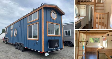 3 Bed Spacious Gooseneck Tiny House Has Plentiful Storage 3 Bedroom Tiny House On Wheels, 3 Bedroom Tiny House, Bedroom Tiny House, Wooden Bench Seat, Gooseneck Tiny House, Built In Couch, Tiny House Loft, Tiny House Floor Plans, Tiny House Movement