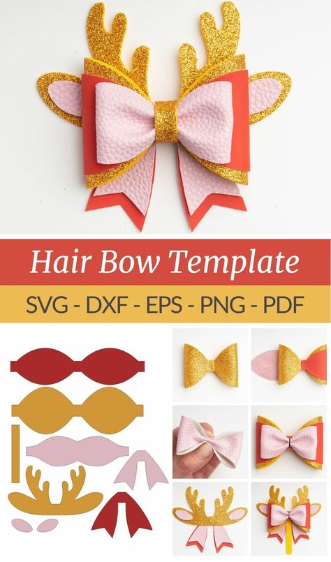 Diy Leather Bows, Hair Bow Template, Bow Svg, Ribbon Crafts Diy, Hair Clips Diy, Bow Template, Christmas Hair Bows, Diy Bows, Deer Christmas