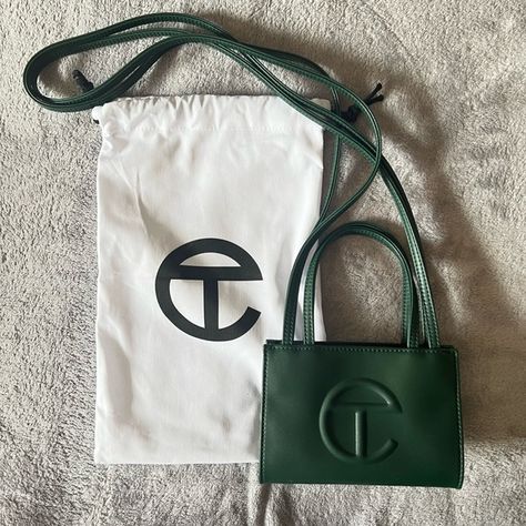 TELFAR green mini shopping bag Telfar Green Bag, Green Telfar, Mini Shopping Bag, Bags Wishlist, Year Aesthetic, Telfar Bag, Sneaker Ball, Telfar Handbags, Holy Grail Products