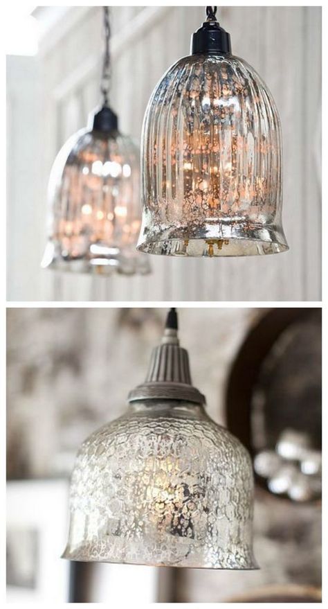 Decorating With Mercury Glass Ideas, Painted Glass Lamp Shades, Faux Mercury Glass Diy, Mercury Glass Chandelier, Mercury Glass Pendant Light, Mercury Glass Lighting, Mercury Glass Mirror, Décoration Diy, Mercury Glass Lamp