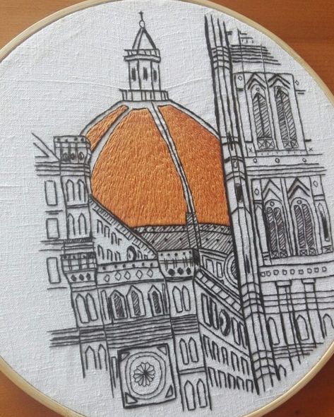 Embroidered Buildings, Embroidered Cityscape, Embroidered Architecture, Embroidery Architecture, Building Embroidery, Architecture Embroidery, Architectural Embroidery, Italy Embroidery, Travel Embroidery