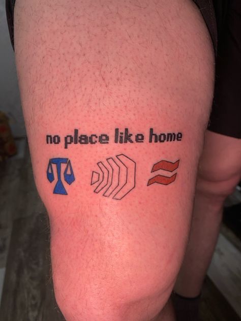 no place like home runescape tattoo @gicktattoos Osrs Runescape Tattoo, There’s Escape In Escaping Tattoo, Runescape Tattoo, Runescape Crochet, Runescape Cross Stitch, Osrs Runescape, Sink Or Swim, No Place Like Home, Candles