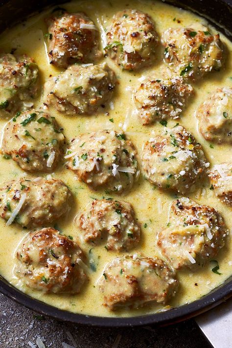 Creamy Chicken Meatballs Recipe 2 Chicken Meatballs Recipe, Meatballs And Gravy, Chicken Meatball Recipes, Creamy Pesto, Mince Recipes, Meatballs Recipe, Chicken Meatballs, Pesto Chicken, Ground Chicken